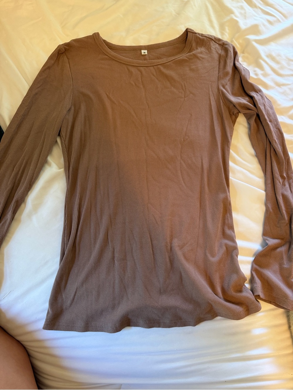Brown Ribbed Long Sleeve Top